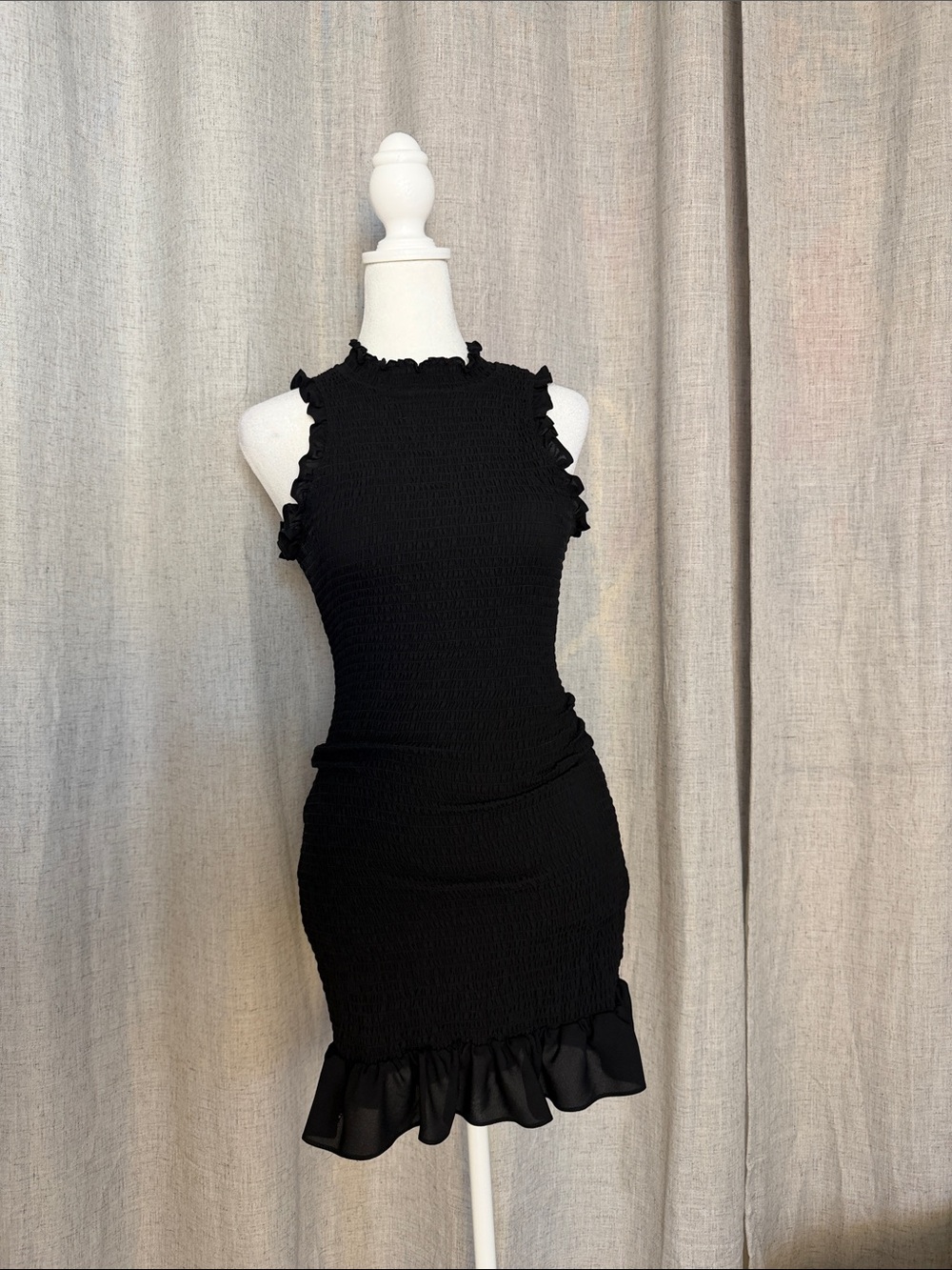 Likely Black Ruffled Mini Bodycon Dress